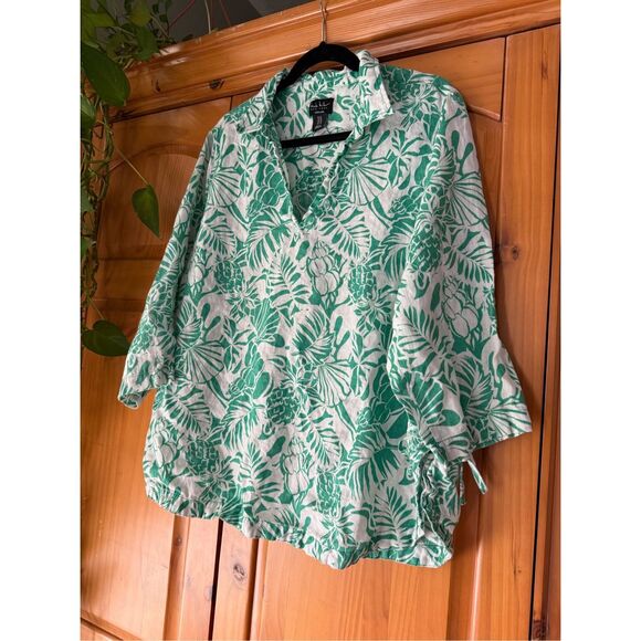 Nicole Miller Tropical 100% Linen Pul Over Top 3/4 slve Tunic Top Blouse SZ 1X - Picture 3 of 9